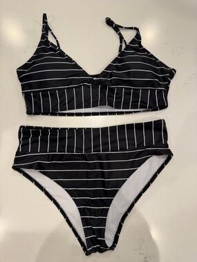 Striped Black & White Two-Piece Bikini